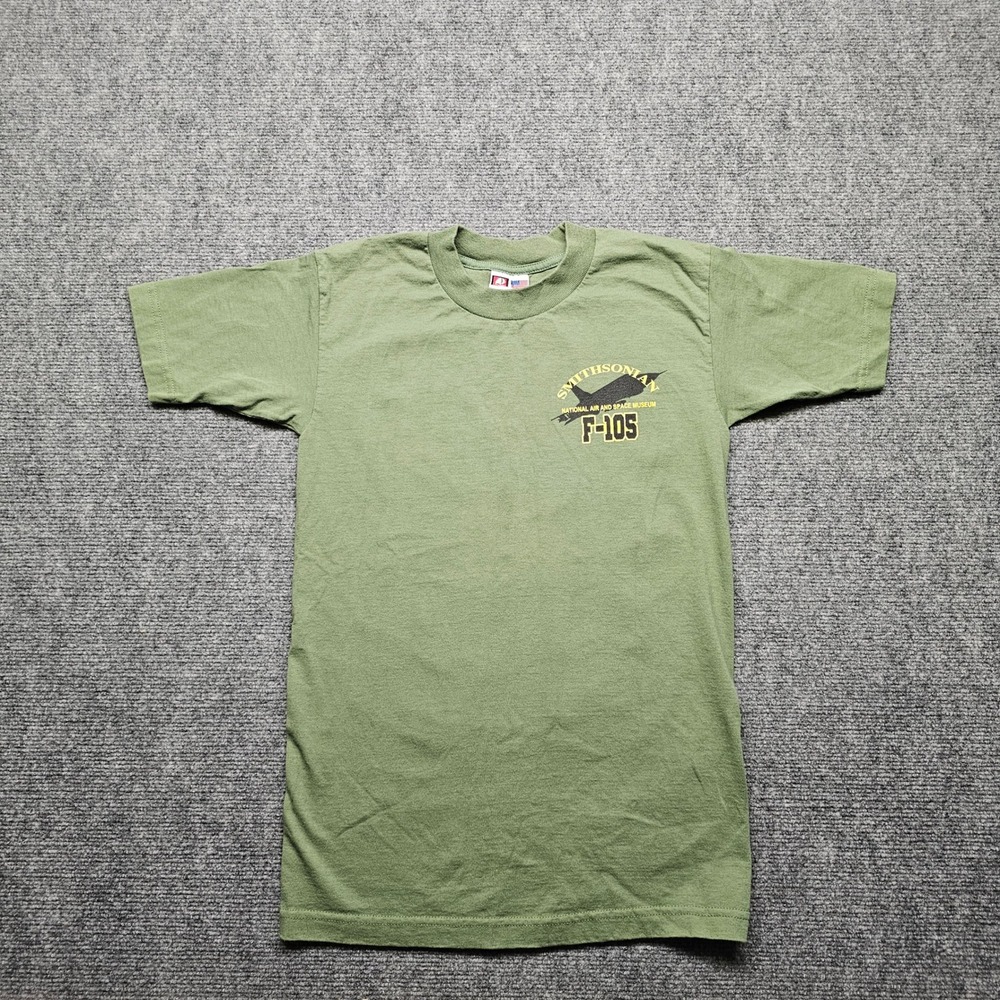 Smithsonian F-105 Thunderchief T-Shirt Mens Small Green USA Made Bayside